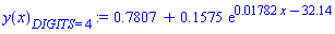 y(x)[DIGITS = 4] := .7807+.1575*exp(0.1782e-1*x-32.14)