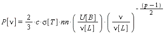P[nu] = (2/3)*c*sigma[T]*nn*U[B]*(nu/nu[L])^(-(p-1)*(1/2))/nu[L]