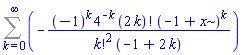 Sum(-(-1)^k*4^(-k)*factorial(2*k)*(-1+x)^k/(factorial(k)^2*(-1+2*k)), k = 0 .. infinity)