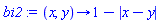 proc (x, y) options operator, arrow; 1-abs(x-y) end proc