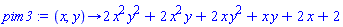 proc (x, y) options operator, arrow; 2*x^2*y^2+2*x^2*y+2*x*y^2+x*y+2*x+2 end proc