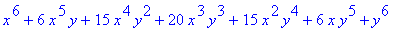 x^6+6*x^5*y+15*x^4*y^2+20*x^3*y^3+15*x^2*y^4+6*x*y^5+y^6
