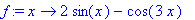 f := proc (x) options operator, arrow; 2*sin(x)-cos...