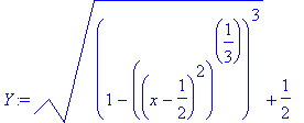 Y := ((1-((x-1/2)^2)^(1/3))^3)^(1/2)+1/2