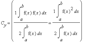 C[y] = (1/(2*Int(f(x),x = a .. b))*Int(f(x)*f(x),x = a .. b) = 1/(2*Int(f(x),x = a .. b))*Int(f(x)^2,x = a .. b))