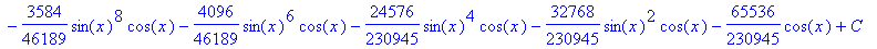 Int(sin(x)^19,x) = -1/19*sin(x)^18*cos(x)-18/323*si...