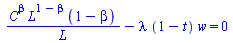 `+`(`/`(`*`(`^`(C, beta), `*`(`^`(L, `+`(1, `-`(beta))), `*`(`+`(1, `-`(beta))))), `*`(L)), `-`(`*`(lambda, `*`(`+`(1, `-`(t)), `*`(w))))) = 0