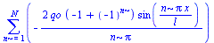 sum(`+`(`-`(`/`(`*`(2, `*`(qo, `*`(`+`(`-`(1), `^`(-1, n)), `*`(sin(`/`(`*`(n, `*`(Pi, `*`(x))), `*`(l))))))), `*`(n, `*`(Pi))))), n = 1 .. N)