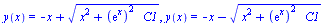 y(x) = `+`(`-`(x), `*`(`^`(`+`(`*`(`^`(x, 2)), `*`(`^`(exp(x), 2), `*`(_C1))), `/`(1, 2)))), y(x) = `+`(`-`(x), `-`(`*`(`^`(`+`(`*`(`^`(x, 2)), `*`(`^`(exp(x), 2), `*`(_C1))), `/`(1, 2)))))