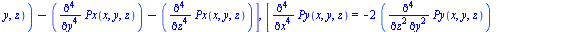 [{Pz(x, y, z) = `/`(`*`(`+`(`/`(`*`(`/`(1, 24), `*`(`^`(x, 4), `*`(g))), `*`(`+`(`-`(1), mu))), `-`(`/`(`*`(_C8), `*`(`+`(`-`(1), mu)))), `-`(`/`(`*`(_C4), `*`(`+`(`-`(1), mu)))), `-`(`/`(`*`(`/`(1, 2...