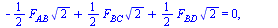 `+`(`-`(135.0), `*`(60, `*`(A[y]))) = 0, `+`(A[y], J[y], `-`(5)) = 0, `+`(A[x], 2) = 0, `+`(A[x], F[AC], `*`(`/`(1, 2), `*`(F[AB], `*`(`^`(2, `/`(1, 2)))))) = 0, `+`(A[y], `*`(`/`(1, 2), `*`(F[AB], `*...