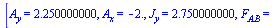 [A[y] = 2.250000000, A[x] = -2., J[y] = 2.750000000, F[AB] = `+`(`-`(`*`(`/`(9, 4), `*`(`^`(2, `/`(1, 2)))))), F[AC] = 4.250000000, F[BC] = -0., F[BD] = `+`(`-`(`*`(`/`(9, 4), `*`(`^`(2, `/`(1, 2)))))...