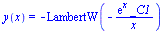 y(x) = `+`(`-`(LambertW(`+`(`-`(`/`(`*`(exp(x), `*`(_C1)), `*`(x)))))))