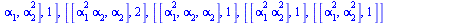 [[[`*`(alpha[1], `*`(alpha[2])), `*`(alpha[1], `*`(alpha[2]))], 2], [[`*`(alpha[1], `*`(alpha[2])), alpha[1], alpha[2]], 4], [[alpha[1], alpha[1], alpha[2], alpha[2]], 1], [[`*`(alpha[1], `*`(`^`(alph...