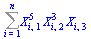 Sum(`*`(`^`(X[i, 1], 5), `*`(`^`(X[i, 2], 3), `*`(X[i, 3]))), i = 1 .. n)