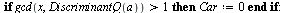 `assign`(Car, proc (d, x) local m, i, a, Car; if `<`(0, d) then for i to d do if type(`/`(`*`(d), `*`(`^`(i, 2))), integer) = true then `assign`(a, `/`(`*`(d), `*`(`^`(i, 2)))) end if end do end if; i...