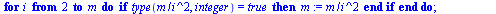 proc (`::`(d, integer)) local m, i, a; if `<`(0, d) then for i to d do if type(`/`(`*`(d), `*`(`^`(i, 2))), integer) = true then `assign`(a, `/`(`*`(d), `*`(`^`(i, 2)))) end if end do; print(`*`(''`*`...