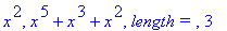 x^2, x^5+x^3+x^2, `length = `, 3
