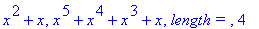 x^2+x, x^5+x^4+x^3+x, `length = `, 4