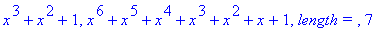 x^3+x^2+1, x^6+x^5+x^4+x^3+x^2+x+1, `length = `, 7