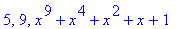 5, 9, x^9+x^4+x^2+x+1