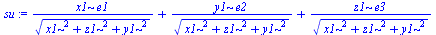 `+`(`/`(`*`(x1, `*`(e1)), `*`(`^`(`+`(`*`(`^`(x1, 2)), `*`(`^`(z1, 2)), `*`(`^`(y1, 2))), `/`(1, 2)))), `/`(`*`(y1, `*`(e2)), `*`(`^`(`+`(`*`(`^`(x1, 2)), `*`(`^`(z1, 2)), `*`(`^`(y1, 2))), `/`(1, 2))...