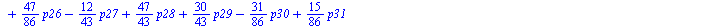 `+`(`*`(`/`(77, 86), `*`(p0)), `-`(`*`(`/`(37, 43), `*`(p1))), `*`(`/`(21, 43), `*`(p2)), `*`(`/`(1, 86), `*`(p3)), `*`(`/`(85, 86), `*`(p4)), `*`(`/`(37, 43), `*`(p5)), `*`(`/`(13, 43), `*`(p6)), `-`...