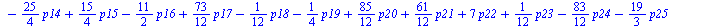 `+`(`-`(`*`(`/`(29, 4), `*`(p0))), `-`(`*`(`/`(31, 4), `*`(p1))), `-`(`*`(`/`(5, 12), `*`(p2))), `-`(`*`(`/`(5, 3), `*`(p3))), `-`(`*`(`/`(17, 12), `*`(p4))), `-`(`*`(`/`(37, 6), `*`(p5))), `-`(`*`(`/...