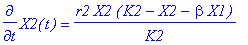 diff(X2(t),t) = r2*X2*(K2-X2-beta*X1)/K2
