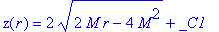 z(r) = 2*sqrt(2*M*r-4*M^2)+_C1