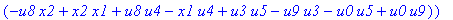con := (-u7^2*u3*u1*u2*u0^2*u5+u7*x1*u1*u4^2*u2*u8^2+u4*u0^2*u8*u5*u2^2*u3+u4^2*u0*u8*u5*u1^2*x2+u9^2*x1*u3*u2*u6^2*u5-u2^2*u0*u6^2*x2*u9*x1-u2*u0*u6*u9^2*u7*u3^2-u2^2*u8*u6*x2*u9*x1^2+u9*x1*u3^2*u2^2*...