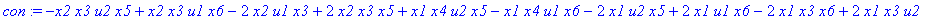 con := -x2*x3*u2*x5+x2*x3*u1*x6-2*x2*u1*x3+2*x2*x3*x5+x1*x4*u2*x5-x1*x4*u1*x6-2*x1*u2*x5+2*x1*u1*x6-2*x1*x3*x6+2*x1*x3*u2
