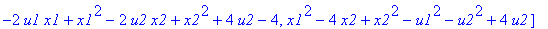 polys1 := [x1+x2+x3+x4+x5+x6-u, x5^2-4*x6+x6^2, x3^2+x4^2-u2^2-u1^2, x5^2+x6^2-4, -2*u1*x3+x3^2-2*u2*x4+x4^2, -2*u1*x1+x1^2-2*u2*x2+x2^2+4*u2-4, x1^2-4*x2+x2^2-u1^2-u2^2+4*u2]