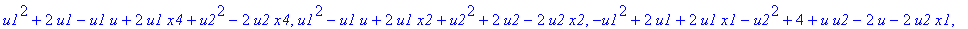 iso := {[[-2*u1^2-8*u1-8+8*u1*u2+16*u2-2*u2^2-2*u1*u-4*u-2*u*u2+u^2, -1+x6, u1+u1*x5-u+2+u2+2*x5-u2*x5, u1^2-u1*u+2*u1*x4+2*u1-2*u2+u2^2+4*x4-2*u2*x4, u1^2+2*u1*x2-u1*u+u2^2-2*u2*x2-4+4*x2, -u1^2+2*u1*...