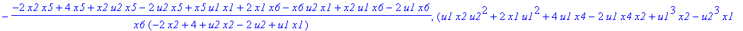 polys2 := {-u1^2+2*u1*x3-u2^2+2*u2*x4, -4+4*x6, 4-4*x2-u1^2+2*u1*x1-u2^2+2*u2*x2, -(-2*x2*x5+4*x5+x2*u2*x5-2*u2*x5+x5*u1*x1+2*x1*x6-x6*u2*x1+x2*u1*x6-2*u1*x6)/x6/(-2*x2+4+u2*x2-2*u2+u1*x1), (u1*x2*u2^2...