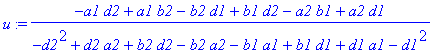 u := (-a1*d2+a1*b2-b2*d1+b1*d2-a2*b1+a2*d1)/(-d2^2+d2*a2+b2*d2-b2*a2-b1*a1+b1*d1+d1*a1-d1^2)