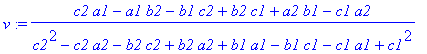 v := (c2*a1-a1*b2-b1*c2+b2*c1+a2*b1-c1*a2)/(c2^2-c2*a2-b2*c2+b2*a2+b1*a1-b1*c1-c1*a1+c1^2)