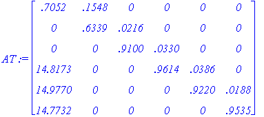 AT := matrix([[.7052, .1548, 0, 0, 0, 0], [0, .6339...