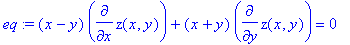 eq := (x-y)*diff(z(x,y),x)+(x+y)*diff(z(x,y),y) = 0