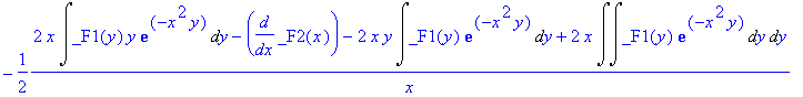 _F3(x) = -1/2*(2*x*Int(_F1(y)*y*exp(-x^2*y),y)-diff(_F2(x),x)-2*x*y*Int(_F1(y)*exp(-x^2*y),y)+2*x*Int(Int(_F1(y)*exp(-x^2*y),y),y))/x