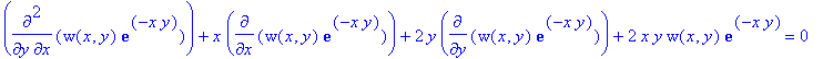 diff(w(x,y)*exp(-x*y),x,y)+x*diff(w(x,y)*exp(-x*y),x)+2*y*diff(w(x,y)*exp(-x*y),y)+2*x*y*w(x,y)*exp(-x*y) = 0