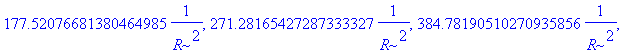 ev := [0, 14.681970642123893257*1/(R^2), 49.218456321694603670*1/(R^2), 103.49945389513658033*1/(R^2), 177.52076681380464985*1/(R^2), 271.28165427287333327*1/(R^2), 384.78190510270935856*1/(R^2), 518.0...