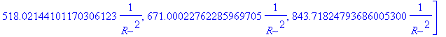 ev := [0, 14.681970642123893257*1/(R^2), 49.218456321694603670*1/(R^2), 103.49945389513658033*1/(R^2), 177.52076681380464985*1/(R^2), 271.28165427287333327*1/(R^2), 384.78190510270935856*1/(R^2), 518.0...