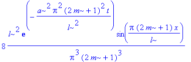 8*l^2/Pi^3/(2*m+1)^3*exp(-a^2*Pi^2*(2*m+1)^2/l^2*t)*sin(Pi*(2*m+1)/l*x)