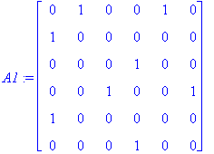 A1 := matrix([[0, 1, 0, 0, 1, 0], [1, 0, 0, 0, 0, 0...