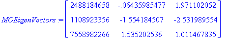 MOEigenVectors := matrix([[.2488184658, -.643598547...