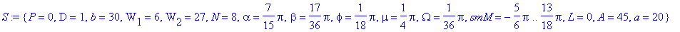 S := {P = 0, D = 1, b = 30, W[1] = 6, W[2] = 27, N ...