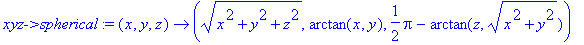 `xyz->spherical` := proc (x, y, z) options operator...