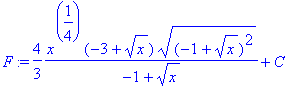 F := 4/3*x^(1/4)*(-3+x^(1/2))*((-1+x^(1/2))^2)^(1/2...