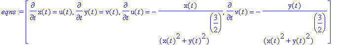 eqns := [diff(x(t),t) = u(t), diff(y(t),t) = v(t), ...